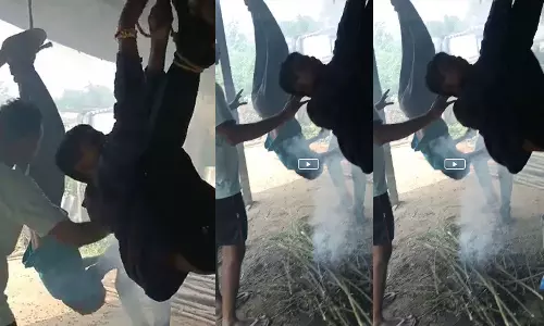 ആടിനെ മോഷ്ടിച്ചെന്നാരോപിച്ച് ദലിത് യുവാക്കളെ തലകീഴായി കെട്ടിത്തൂക്കി മർദിച്ചു; അടിയിൽ വിറകിട്ട് പുകച്ചു