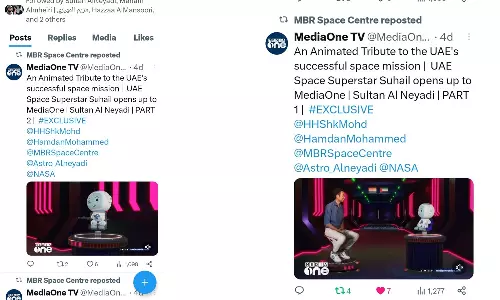 മീഡിയവൺ അനിമേഷൻ വീഡിയോ പങ്കുവെച്ച് യു.എ.ഇ ബഹിരാകാശ കേന്ദ്രം