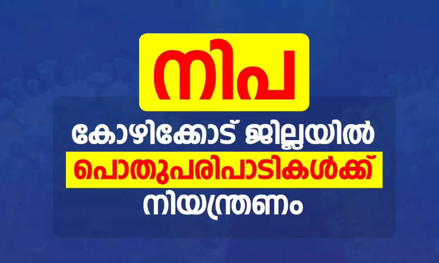 നിപ; കോഴിക്കോട് ജില്ലയിൽ പൊതുപരിപാടികൾക്ക് നിയന്ത്രണം നിപ; കോഴിക്കോട് ജില്ലയിൽ പൊതുപരിപാടികൾക്ക് നിയന്ത്രണം
