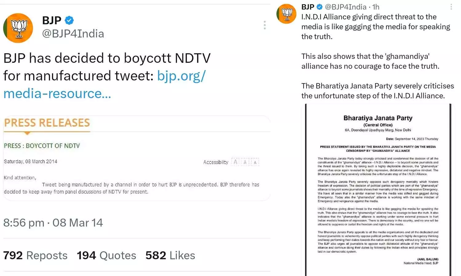 bjp double stand on media freedom