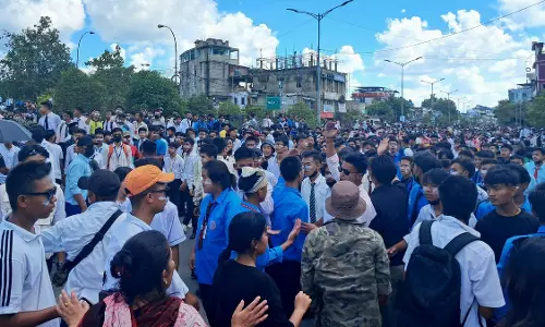 School students stage a protest rally at Moirangkhom