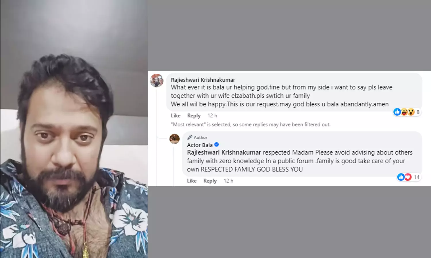 advice of a fan to actor bala and his reply in facebook