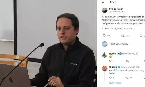 Orel Beilinson, a historian and professor at Yale University, said the comments supporting Israeli Prime Minister Benjamin Netanyahu were all in Hindi, while those in Hebrew called for his resignation.