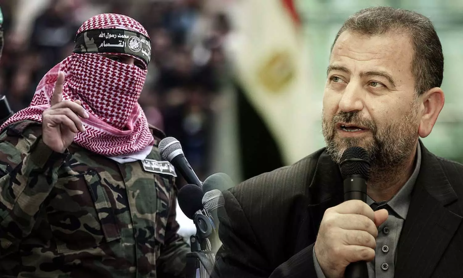 Hamas Vice President Saleh Al-Aruri and Issuddin Qassam Brigade Spokesman Abu Obaida describe the Hamas Vice President Saleh Al-Aruri and Issuddin Qassam Brigade Spokesman Abu Obaida describe the
