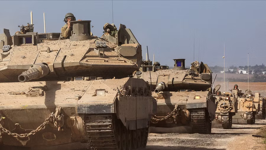 Israeli tanks and military vehicles