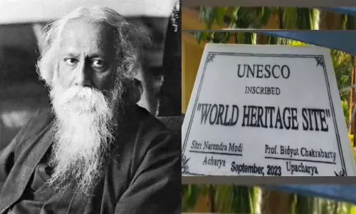 വിശ്വഭാരതി സർവകലാശാലയുടെ ഫലകത്തിൽ നിന്ന് ടാഗോറിനെ വെട്ടി; പ്രധാനമന്ത്രിയുടെയും വി.സിയുടെയും പേര് മാത്രം