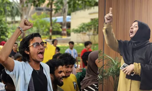 Students against English and Foreign Language University (EFLU) authorities for filing false case against Malayali students