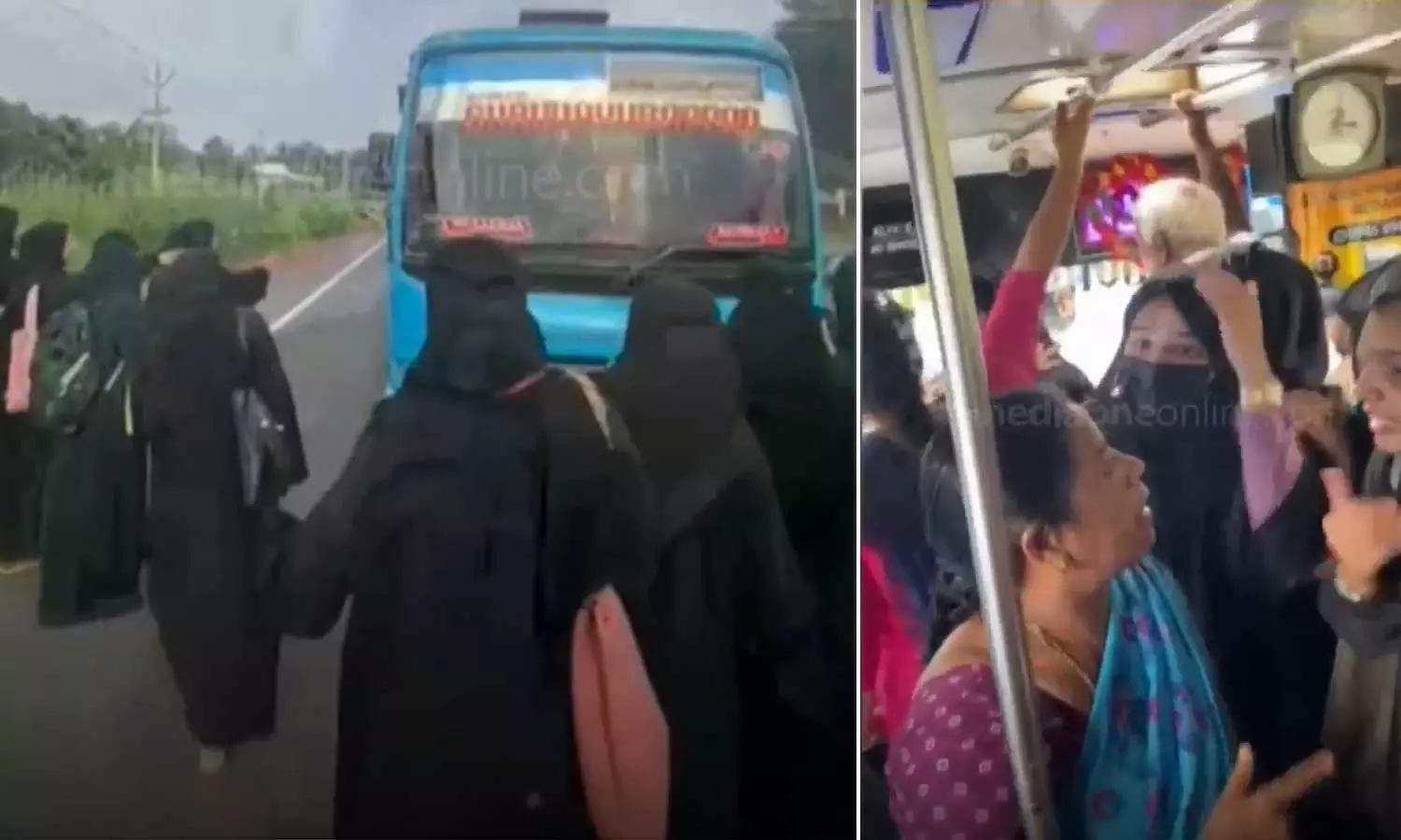സ്റ്റോപ്പിൽ നിർത്താത്ത ബസ് തടഞ്ഞ വിദ്യാർഥിനികളുടെ ദൃശ്യം; വർഗീയ പ്രചാരണം നടത്തി സംഘ്പരിവാർ