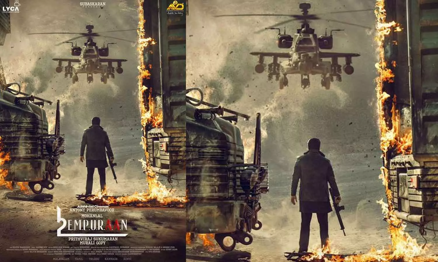 The first look poster of Mohanlal-Prithviraj film Empuraan is out