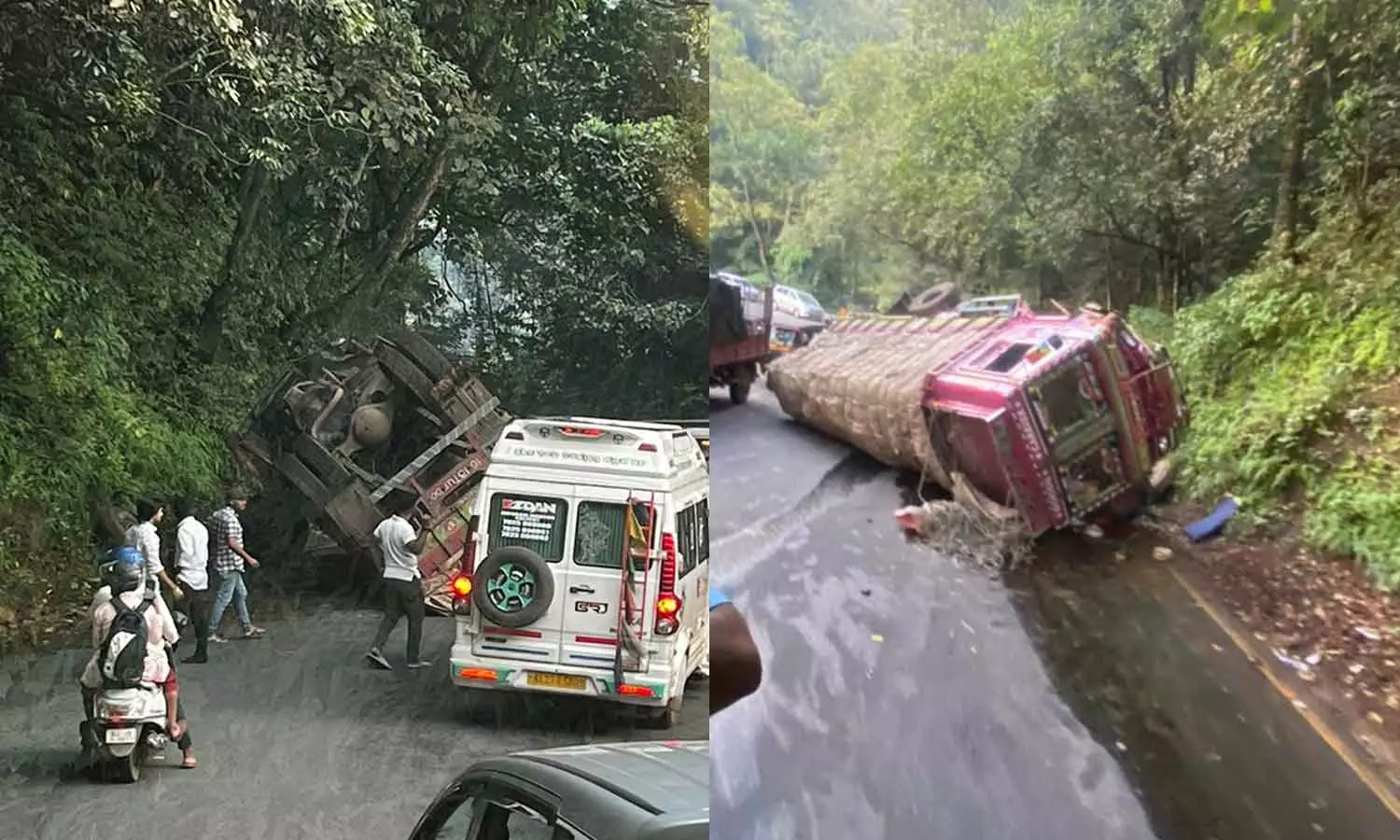 A cargo lorry overturned at the Thamarassery pass