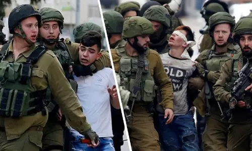 ഇസ്രായേല്‍ സേന പിടിച്ചുകൊണ്ടുപോകുന്ന ഫലസ്താന്‍ കുട്ടികള്‍