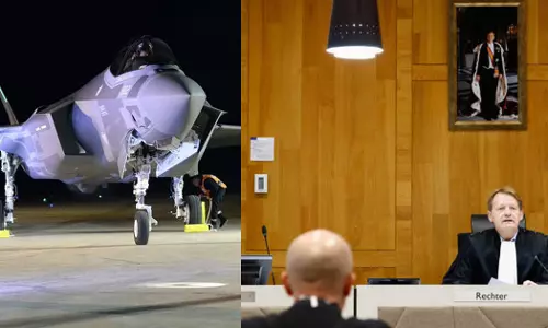 A case in Hague District Court against the government of the Netherlands against providing parts of the F-35 fighter jet to Israel, which kills innocent people in Palestine. A case in Hague District Court against the government of the Netherlands against providing parts of the F-35 fighter jet to Israel, which kills innocent people in Palestine.