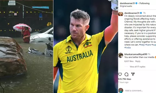 Australian cricketer David Warner has come out in support of the residents of Chennai affected by Cyclone Migjaum and floods.