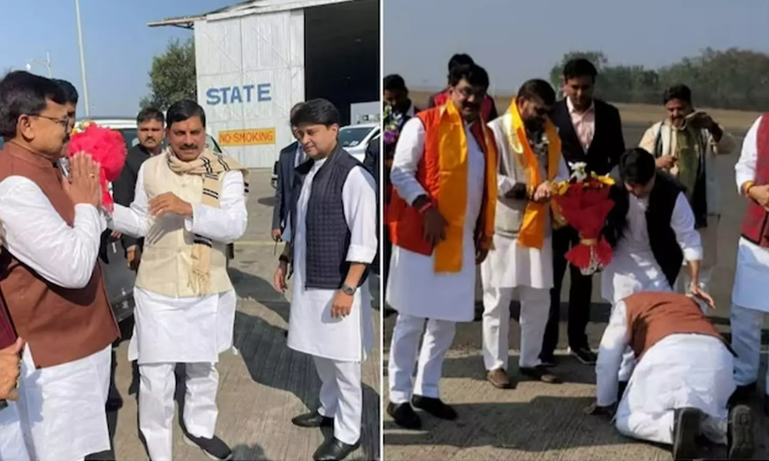 Scindia loyalist takes his blessing before taking oath as Madhya Pradesh minister