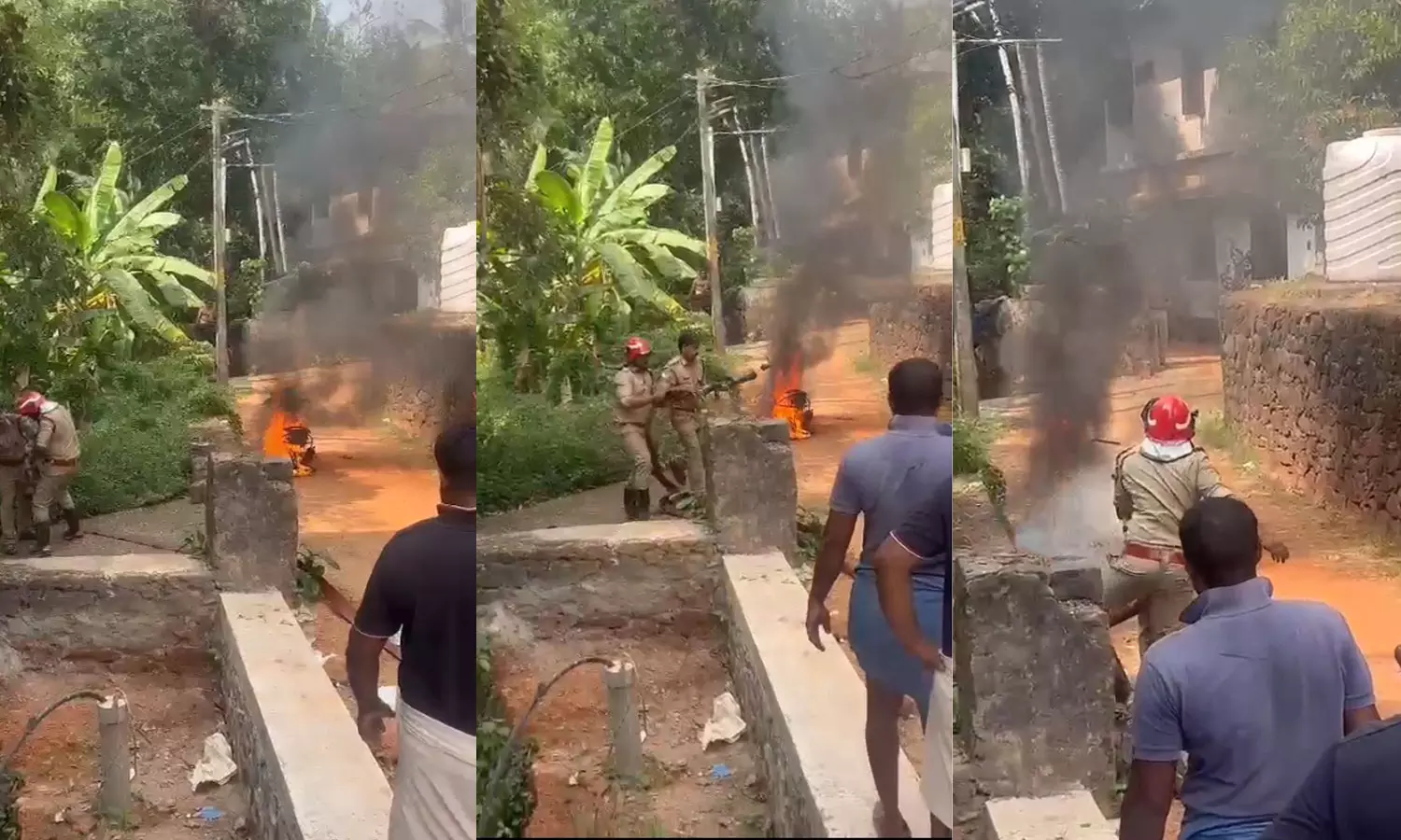running scooter caught fire in malappuram running scooter caught fire in malappuram