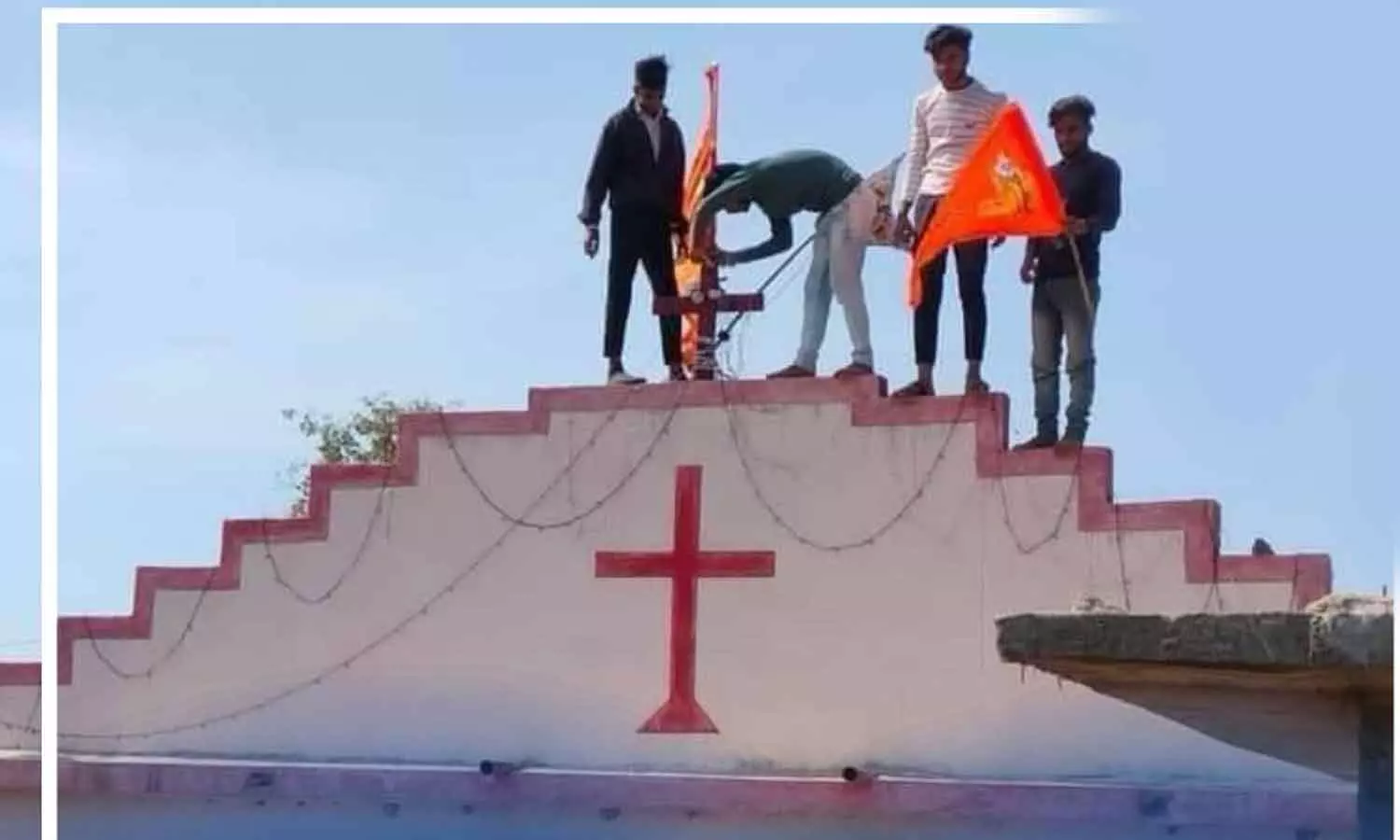 suffron flag put up churches in Madhyapradesh