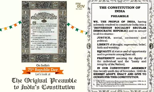 Government shares image of Preamble to Indian Constitution removing Socialist Secular, saying its the original one, Government posts Preamble to Indian Constitution without Socialist Secular,