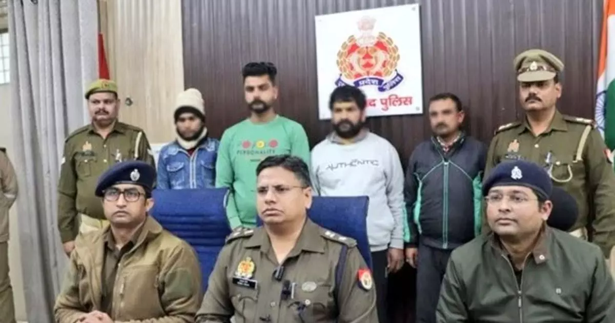 Four people, including a Bajrang Dal leader, were arrested in Uttar Pradesh for slaughtering a cow and trying to trap a Muslim youth.