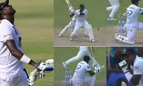 ബാറ്റ് ചതിച്ചു, ഫോറടിച്ച മാത്യൂസ് ഔട്ട്; ശ്രീലങ്ക-അഫ്ഗാൻ മത്സരത്തിൽ നാടകീയ പുറത്താകൽ-വീഡിയോ