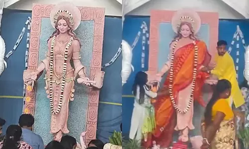 ABVP protests, Goddess Saraswati saree