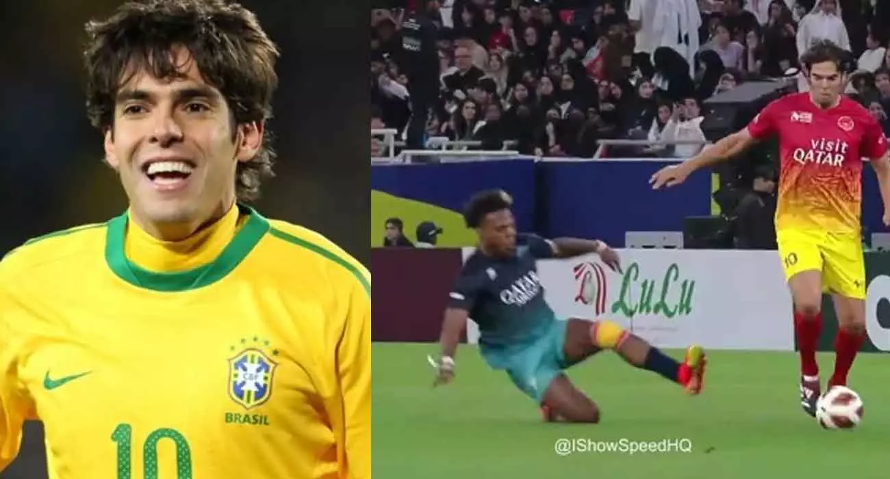 ചാരിറ്റി മാച്ചിൽ കക്കയെ വീഴ്ത്തി അപകടകരമായ ടാക്ലിങ്; ബ്രസീലിയൻ താരം രക്ഷപ്പെട്ടത് ഭാഗ്യത്തിന്- വീഡിയോ