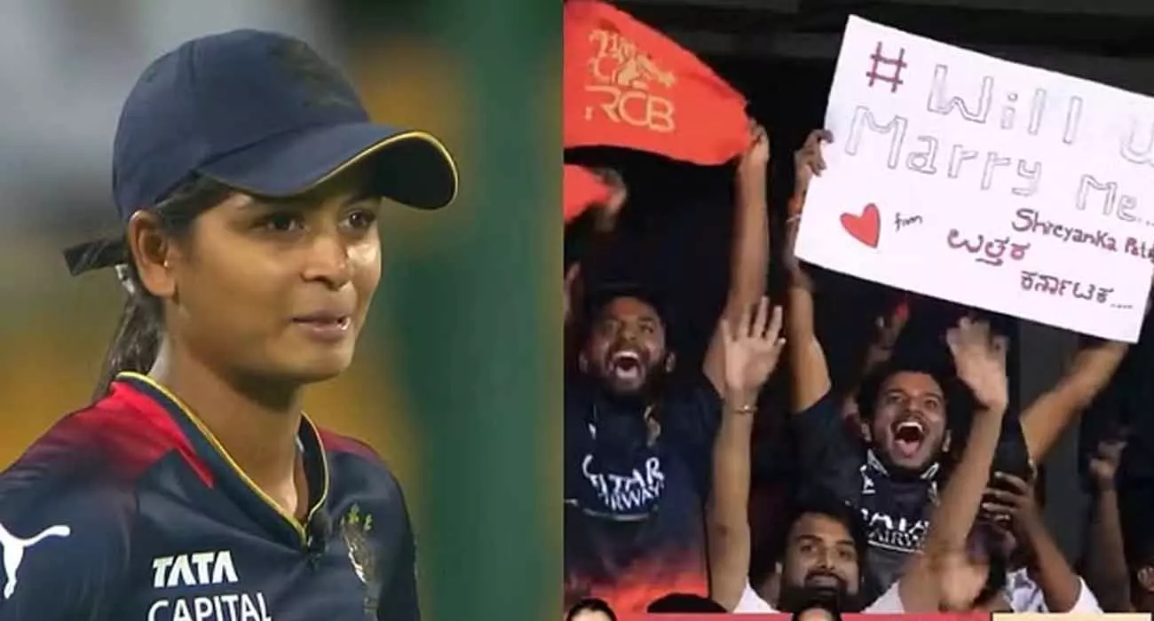 വിൽ യു മാരി മീ ശ്രേയങ്ക ; വനിതാ പ്രീമിയർ ലീഗ് മത്സരത്തിനിടെ വിവാഹഭ്യാർത്ഥന വൈറൽ