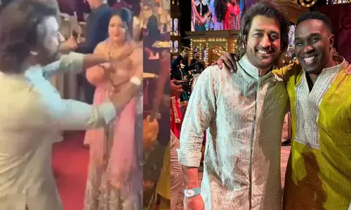 ബ്രാവോക്കൊപ്പം ദാണ്ഡിയ നൃത്തമാടി ധോണി; പരമ്പരാഗത വേഷത്തിൽ തിളങ്ങി താരങ്ങൾ