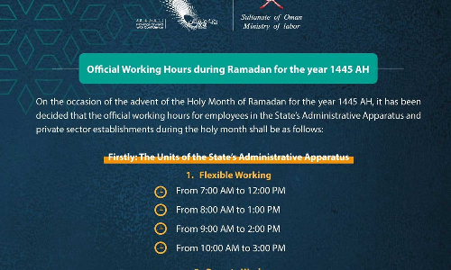 ഒമാനിൽ റമദാൻ മാസത്തിലെ സമയക്രമം തൊഴിൽ മന്ത്രാലയം പ്രഖ്യാപിച്ചു
