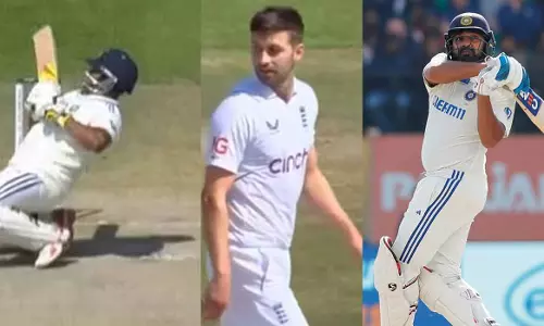 151 കിലോമീറ്റർ വേഗത്തിൽ മാർക്ക് വുഡിന്റെ ബൗൺസർ; നിലം തൊടാതെ ഗ്യാലറിയിലെത്തിച്ച് രോഹിത്- വീഡിയോ