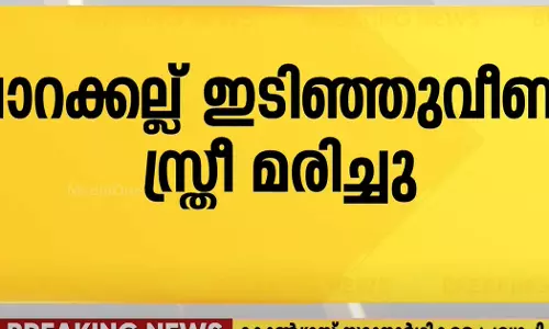 A woman died after a rock fell on her house in Pathanamthitta.