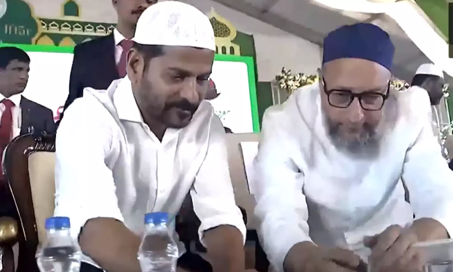 Telangana CM Revanth Reddy with asaduddin owaisi Telangana CM Revanth Reddy with asaduddin owaisi