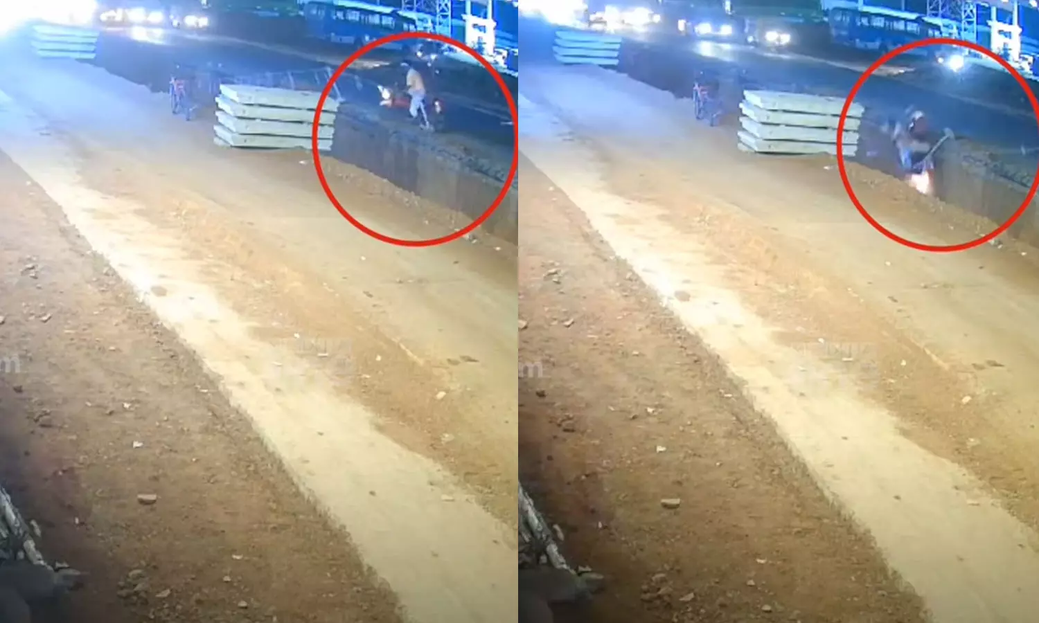 ദേശീയപാതയ്ക്കായി എടുത്ത കുഴിയില്‍ വീണ് ബൈക്ക് യാത്രികന് പരിക്ക്