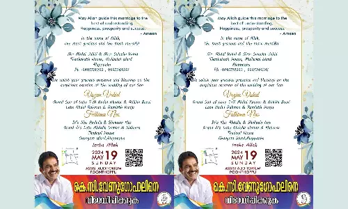 Wedding invitation for KC Venugopal asking for votes