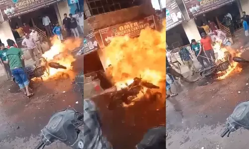 10 Injured As Royal Enfield Bike Blasts After Catching Fire In Hyderabad