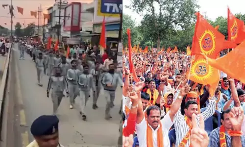 Bajrang Dal members march with canes, swords in Chhattisgarh