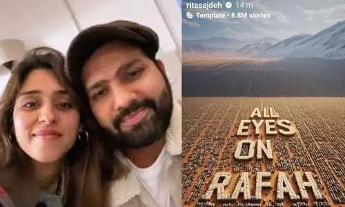 എല്ലാ കണ്ണും റഫയിലേക്ക് പോസ്റ്റുമായി രോഹിത് ശര്‍മയുടെ ഭാര്യ; സൈബര്‍ ആക്രമണവുമായി സംഘ്പരിവാര്‍