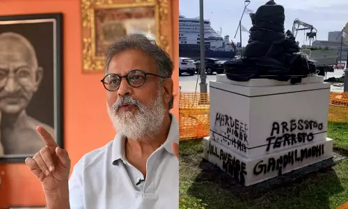 Tushar gandhi ,Mahatma Gandhi,vandalised,ഗാന്ധിജിയുടെ പ്രതിമ തകര്‍ത്ത സംഭവം,തുഷാര്‍ ഗാന്ധി,ഇറ്റലി ഗാന്ധി പ്രതിമ,ഖലിസ്ഥാന്‍ വാദികള്‍