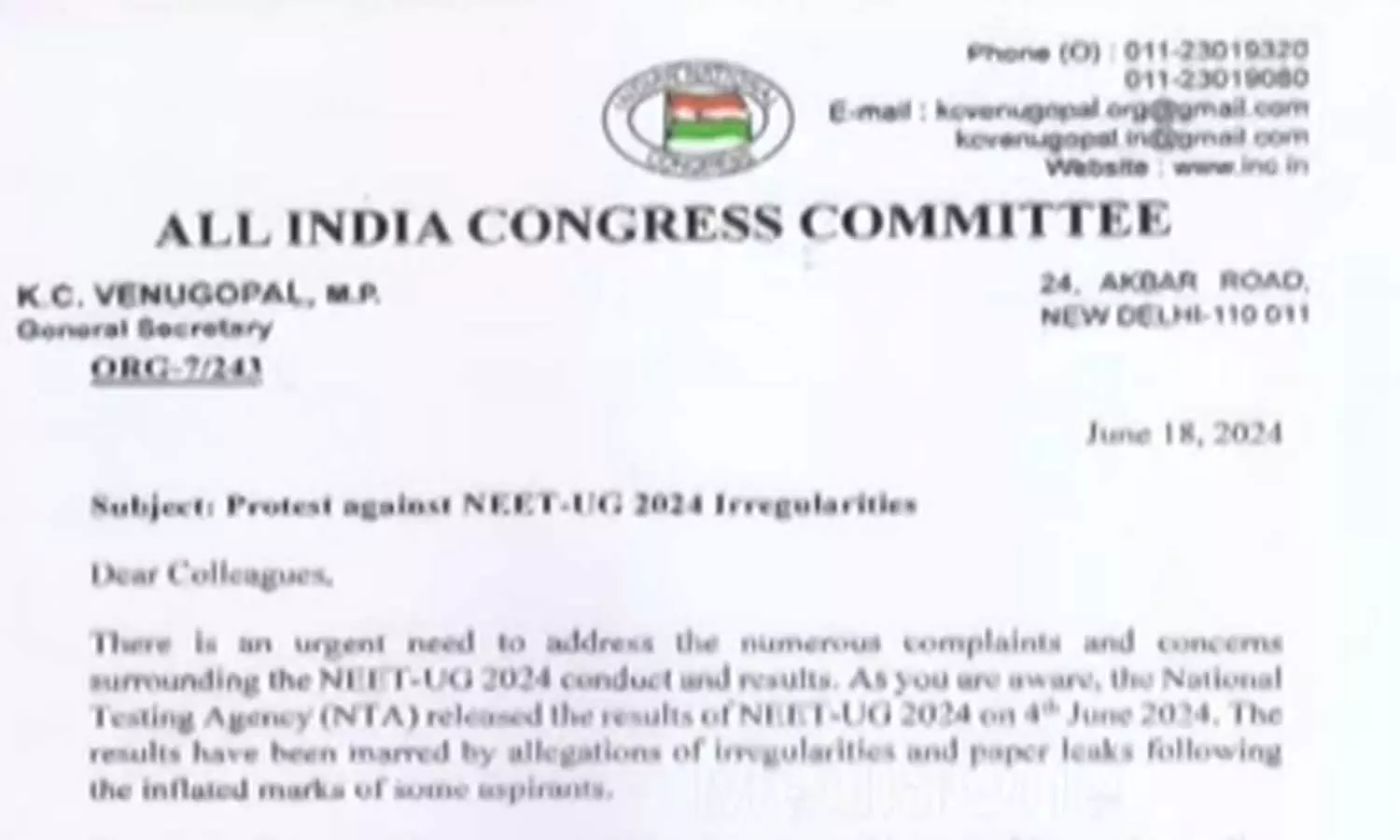 നീറ്റ് പരീക്ഷാ ക്രമക്കേട്; രാജ്യവ്യാപക പ്രതിഷേധത്തിനൊരുങ്ങി കോൺഗ്രസ്