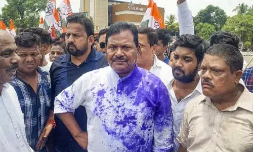 Odisha Congress chief smeared with ink, state headquarters vandalised Odisha Congress chief smeared with ink, state headquarters vandalised