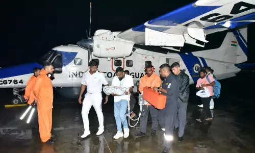 Indian Coast Guard airlifted two patients from Agathi Island to Kochi Indian Coast Guard airlifted two patients from Agathi Island to Kochi