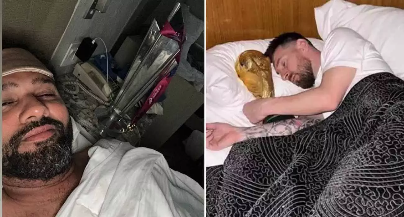 ആഗ്രഹിച്ച കിരീടം, അന്നു മെസിയെങ്കിൽ ഇന്ന് രോഹിത്; കിരീടത്തിനൊപ്പം ഉറക്കമുണർന്ന് ഹിറ്റ്മാൻ ആഗ്രഹിച്ച കിരീടം, അന്നു മെസിയെങ്കിൽ ഇന്ന് രോഹിത്; കിരീടത്തിനൊപ്പം ഉറക്കമുണർന്ന് ഹിറ്റ്മാൻ