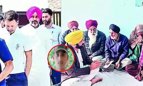 Defense minister Rajnath Singh’s claim is false; didnt get a compensation of Rs 1 crore, didnt consider as a martyr: Says parents of Agniveer who died in mine blast in Jammu and Kashmirs Nowshera sector, Rahul Gandhi with Agniveer ajay singh family