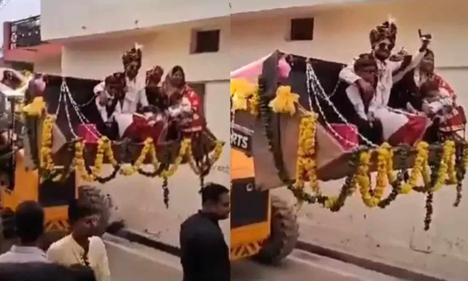 Fan of UP CM Yogi Adityanath, leads his wedding procession on a bulldozer, resembling bulldozer raj