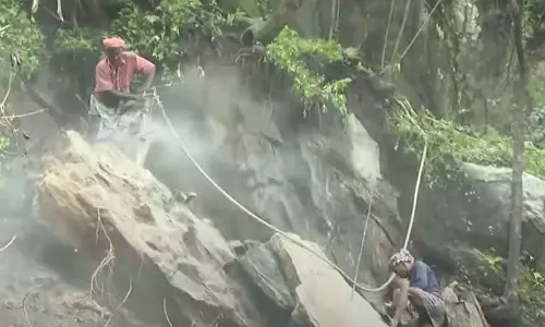 The removal of dangerous boulders along national and state highways has started