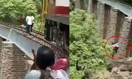 Goram Ghat,Rajasthan ,Goram Ghat rail bridge , Rajasthans Pali,couple jumps Goram Ghat,രാജസ്ഥാന്‍,