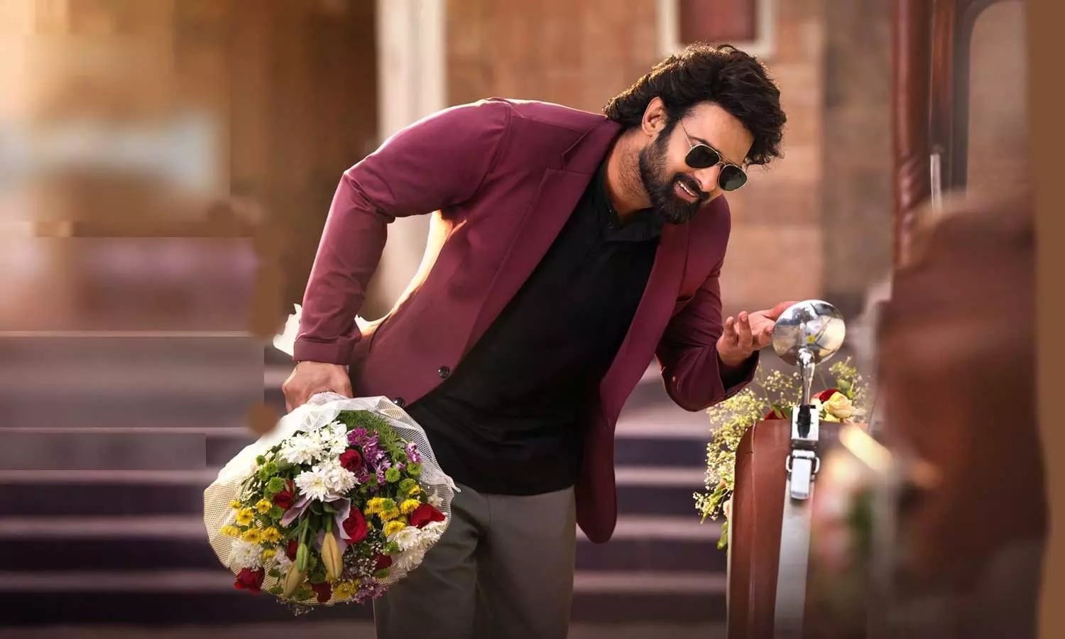 The first look of The Raja Saab, written and directed by Maruthi starring rebel star Prabhas, has been released. The first look of The Raja Saab, written and directed by Maruthi starring rebel star Prabhas, has been released.