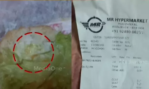 കോഴിക്കോട് ചിക്കൻ ബർഗറിൽ ജീവനുള്ള പുഴു; രണ്ടുപേർക്ക് ഛർദിയും ദേഹാസ്വാസ്ഥ്യവും