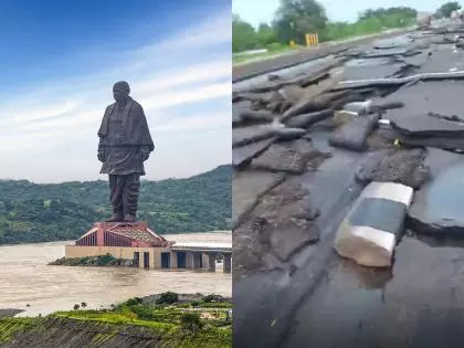 Part of road to Statue of Unity washed away