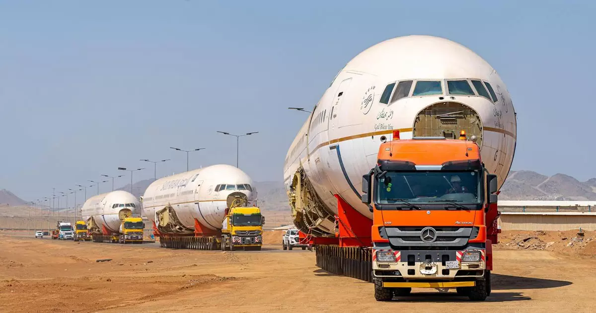 The road trip of a Saudi Airlines plane has gone viral on social media