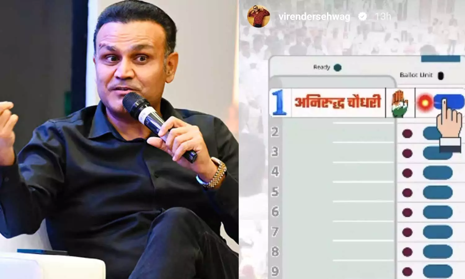 Former Indian cricketer Virender Sehwag openly endorses Congress candidate Anirudh Chaudhary in Haryana Elections 2024